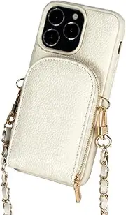 Wallet Case for iPhone 16/16 Pro/16 Plus/16 Pro Max, Crossbody Phone Case with Zipper Card Holder Fashion Leather Cover,16,White