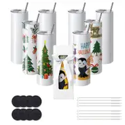 VEVOR 8 Pack Straight Sublimation Tumblers, 30 oz Blank Tumbler Bulk, Stainless Steel Double Wall Tumbler Cups with Straw, Lid, Brush, Base, Shrink Wr