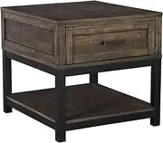 [Signature Design by Ashley] Johurst Rustic Square End Table, 1 Drawer and Fixed Lower Shelf, Rustic Brown