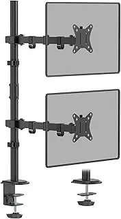 WORLDLIFT Dual Monitor Vertical Stacked Desk Mount Stand Fits 2 Screens up to 32 inches VESA Compatible 75 100 Adjustable Arm Extra Tall Stand-up Pole Grommet C-Clamp Bases Space Saving Black