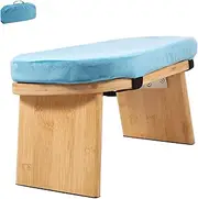 Meditation Bench - Prayer Bench Foldable Bamboo Yoga with Cushion and Carry Bag Ergonomic Kneeling Stool for Indoor Outdoor Sitting Thinking (Blue)