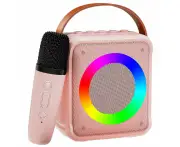 Mini Karaoke Machine for Kids Adults, Portable Bluetooth Speaker with Wireless Microphones, Microphone Speaker Set with LED Lights for Home Party,