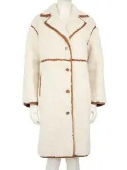 Ecru Faux Shearling Single Breasted Coat