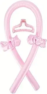 Heatless Curling Rod Headband, No Heat Ribbon Rollers for Overnight Sleeping Curls, Styling Kit with Hair Clips, Scrunchie, Pink