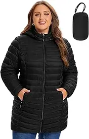 [SLOW DOWN] Womens Plus Size Lightweight Puffer Jacket, Womens Packable Winter Jacket, Womens Puffy Jacket with Detachable Hood