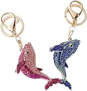 2pcs Rhinestone Dolphin Key Chains Sparkling Metal Alloy Charms for Backpack Bag Decoration and DIY Projects Lightweight and Stylish Keychain Pendant