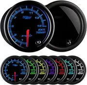 GlowShift Tinted 7 Color 1500 F Pyrometer Exhaust Gas Temperature EGT Gauge Kit - Includes Type K Probe - Black Dial - Smoked Lens - for Diesel Trucks - 2-1/16" 52mm