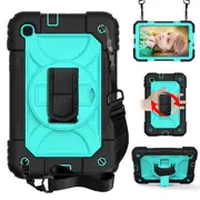 Catzon Rainbow iPad Case Kickstand/Hand+Neck Strap+Pencil Holder For iPad 7 10.2 2019-BlackAqua