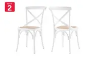 Set of 2 Matt Blatt Melrose Cross Back Dinning Chairs (White Birch/Rattan Seat)