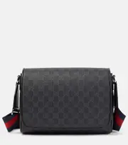 [Gucci] Gucci Leather-trimmed GG canvas crossbody bag