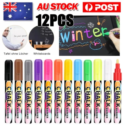 12Pack Liquid Chalk Markers Erasable Chalkboard Neon Pens Crafts/Signs/Windows