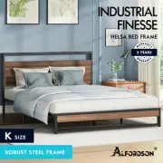 ALFORDSON Metal Bed Frame King Size Industrial Platform Mattress Base Wood