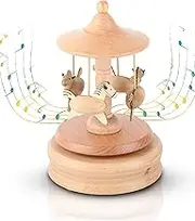 Carousel Music Box, Wooden Horse Music Box, Clockwork Mechanism Carousel Wooden Music Box, Beautiful Turn Horse Shaped Wood Crafts for Girl, Kids, Women, Christmas, Halloween, Than