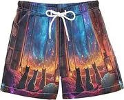 [RPLIFE] Swimming Clothes for Boys, Anti-Chafe Swim Trunks Boys 2T, Cats Starry Galaxy Blue