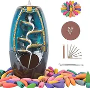 Backflow Incense Burner and Ceramic Incense Holder Waterfall with 120 Mixed Backflow Incense Cones 30 Incense Sticks 1 Decorative Pad 1 Tweezer Home Decor Aromatherapy Ornament