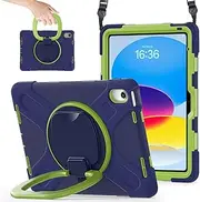 Tablet PC Case Case Compatible with iPad 11th Gen A16 11 Inch 2025,Heavy Duty TPU Shockproof Kids Case,360 Degree Rotating Multi-Function Grip Bracket+Shoulder Strap Rugged Cover Protective Case(Navy