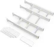 SpaceAid Bamboo Drawer Dividers with Inserts and Labels, Kitchen Adjustable Drawer Organizers, Expandable Organization for Home, Office, Dressers, 4 Dividers with 9 Inserts (17-22 in), White