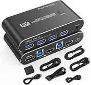 USB 3.0 HDMI KVM Switch 2 Port 8K@60Hz 4K@120/144Hz, 2 Computers Sharing 1 Monitor Keyboard Mouse Peripherals Selector Box