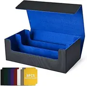 UAONO Card Storage Box for Trading Cards, 1200+ PU Leather Commander Card Deck Case, Magnetic Closure Card Holder Fits for Magic Game Cards (Black&Blue)