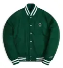Men's Rib Knitt Bomber Style Classic Green Full-Snap Wool Varsity Jacket