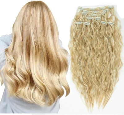 Curly Clip in Hair Extensions 6 Pcs Synthetic Clip in Extensions Blonde Clip ...