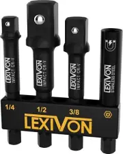 LEXIVON Impact Socket Adapter & Magnetic Bit Holder Set | 4 Pieces of 1/4-Inch