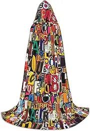 Letter And Number Print Hooded Cloak Unisex Gothic Costume Carnival Theme Parties Vampire Festive Decor