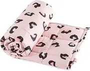 Anjee Weighted Blanket 2.3 kg for Girls Boys, 90x120 cm Cotton Heavy Blanket, Pink Leopard