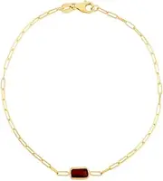 [JewelryWeb] 14k Yellow Gold Gemstone Paperclip Bracelet With Lobster Clasp Featuring 6x4 Baguette Garnet Center Element 18 Centimeters Link-Bracelet for Women