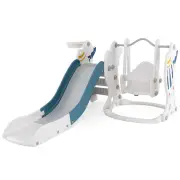 CostwayToddler Slide and Swing Set with Basketball Pump and Stickers for Children 18+ Months Old-Blue