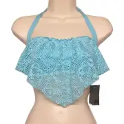 MOSSIMO Light Blue Lace Overlay Halter Bandeau Bikini Top Large NWT