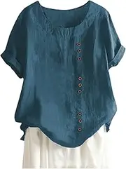 Summer blouses for women 2024 plus size workout tops 2024 trendy linen blouses round neck button down blouses