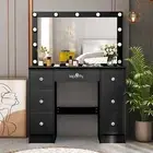 Make up Dressing Table Large Makeup Mirror Vanity Desk 10 LED Bulbs Set Black