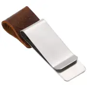 Stainless Steel Clip Carved Leather Notebook Pen Holder Loop Sleeve, Coffee