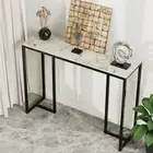 Marble Console Table Sintered Stone Entryway Sofa Desk w/ Clear Veined Marbletop