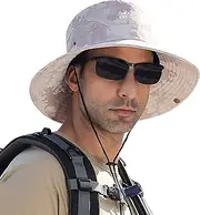 [Muryobao] Men's Sun Hat Outdoor UPF50+ Mesh Wide Brim Bucket Safari Cap Foldable Waterproof Boonie Fishing Hats
