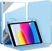 VAGHVEO Case for iPad Air 3rd 2019 10.5 with Pencil Holder, iPad Pro 10.5/ iPad 9th/8th/7th Generation 10.2 Inch Book Flip Cases 360° Rotating Stand Case with Transparent Back Cover, Light Blue