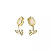 ANYCO Fashion Earrings Gold 925 Sterling Silver Romantic Statement Tulip Stud for Women Flower Jewelry