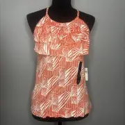 Banana Republic Womens Top Size S Orange Printed Halter Shirt Blouse Rayon