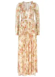 Needle & Thread Peony Promise Floral-print Ruffled Tulle Gown - Multicoloured - 8 (UK12 / M) 8 (UK12 / M)