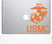 The Decal Guru USMC Logo MacBook Decal Vinyl Sticker - 15" MacBook Pro (2016 & Newer) - Orange (1302-MAC-15X-P)