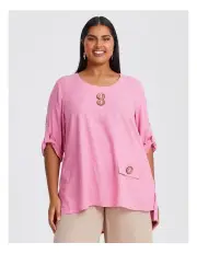 [Taking Shape] Buckle Detail Linen Bamboo Tunic Sorbet Pink