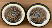 12" CHROME 20 SPOKE BICYCLE WHEEL SET 14G WHITEWALL YELLOW LINE SLICK II TIRES.