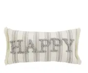 Mud Pie Tufted Pillow, Stripe, 20" x 10", Happy Day