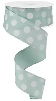 Polka Dot Wired Edge Ribbon Mint Green White - 1.5" x 10 Yards