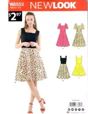 New Look A6553 Sewing Pattern Misses Dresses Three Styles 6-7-8-10-12-14-16-18
