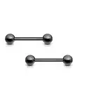 Pair 14G Black Titanium Barbell Tongue Rings Nipple Bars Industrial Barbells