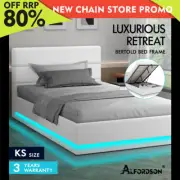 ALFORDSON Bed Frame King Single Size Platform RGB LED Gas Lift Base Storage Bouc