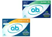 o.b. Tampons | Non-Applicator Tampon Bundle | Super, 40ct and Super Plus, 40ct