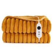 Dreamaker Chunky Embossed Fleece Heated Throw Mustard Gold 200 x 180cm